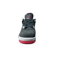 AJ4 Bred front view black red sneakers