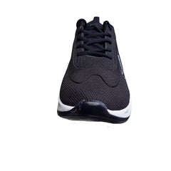 Front view of NK AirMax 720 showcasing sleek black-and-white design and visible Max Air cushioning unit.