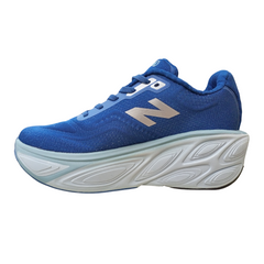 NB v5 Fresh Foam X More Blue left side view showcasing breathable mesh panels and arch support for all-day comfort.