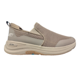 Skechers Arch Fit Slip-In Beige right profile displaying Arch Fit technology and lightweight construction for all-day comfort