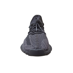 Adii Yeeezzzy 350 Triple Black sneakers front view showcasing breathable knit upper, lace closure, and sleek streetwear design for men and women.