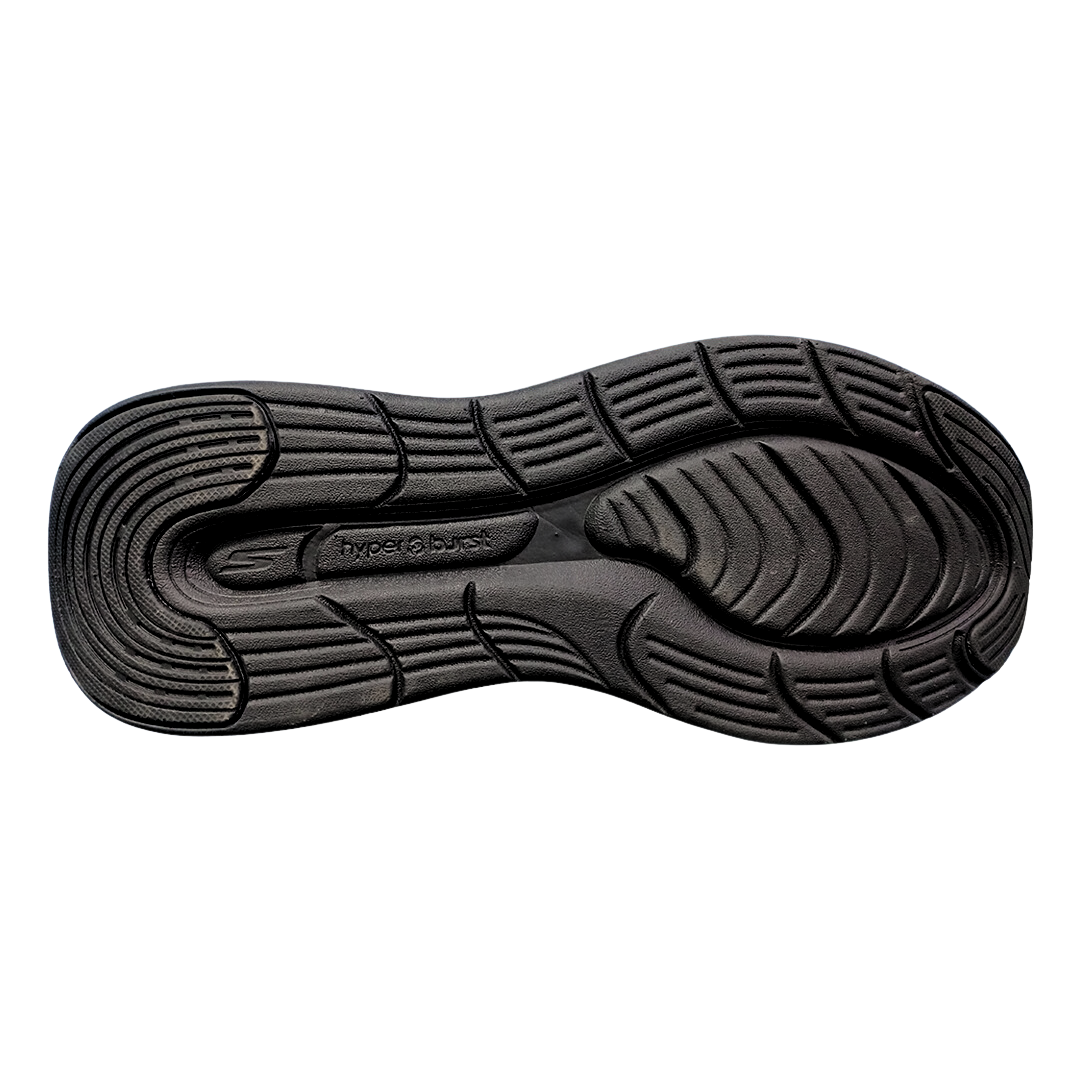 Bottom sole of Skechers Max Cushioning Slip-In featuring non-marking rubber outsole and Hyper Burst cushioning technology.