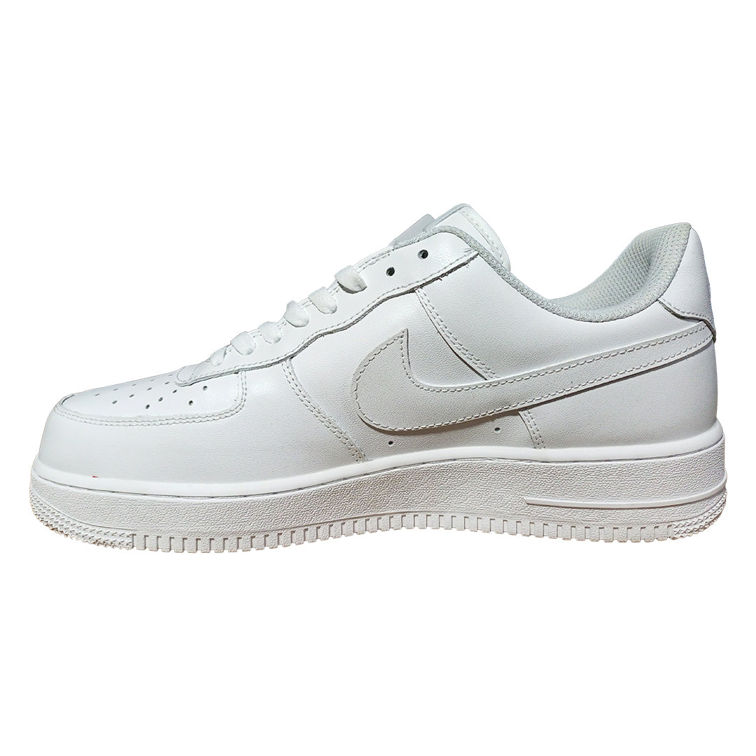 Left side profile of NAF 1 Low - Triple White displaying lightweight build and seamless detailing