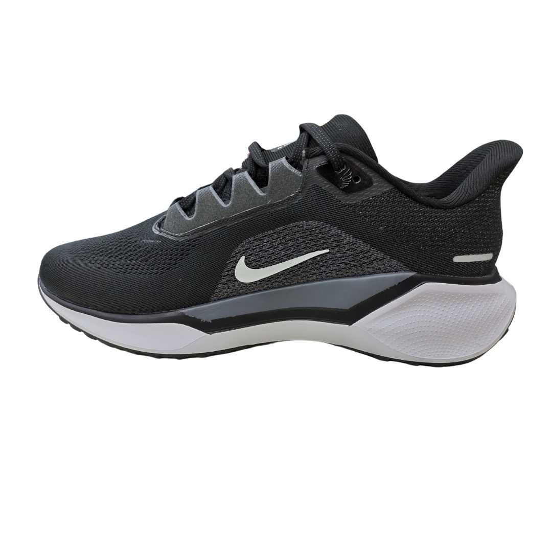 NK Running Pegasus 41 Black Duo left side view with breathable mesh panels and arch support for all-day comfort during workouts.