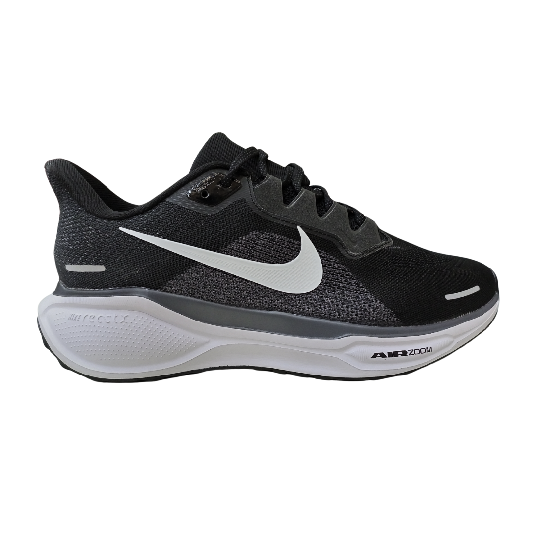 NK Running Pegasus 41 Black Duo right profile displaying Zoom Air cushioning and lightweight design for responsive runs.