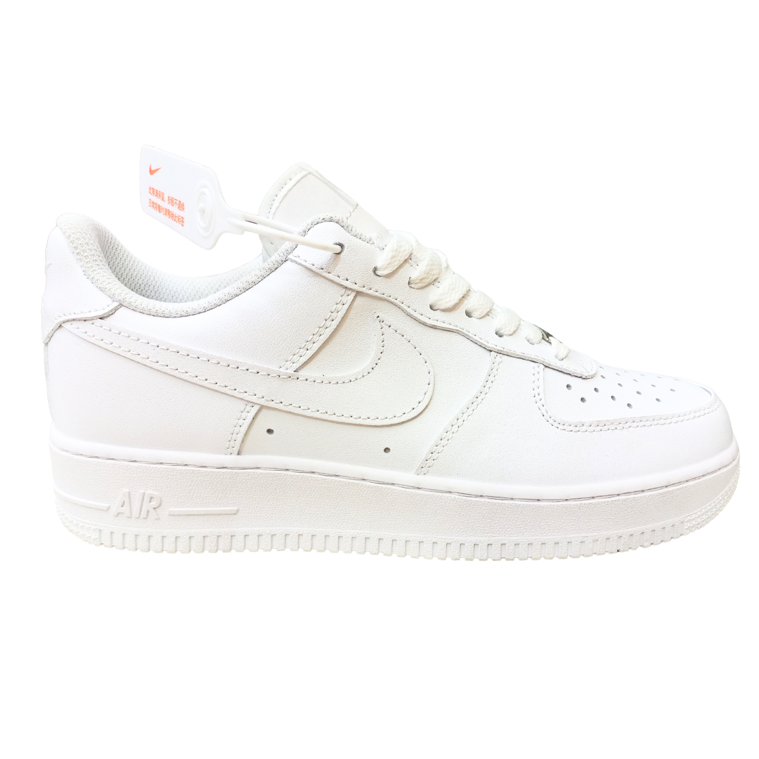 Right profile of NAF 1 Low white shoes highlighting sleek silhouette and perforated ventilation panels.