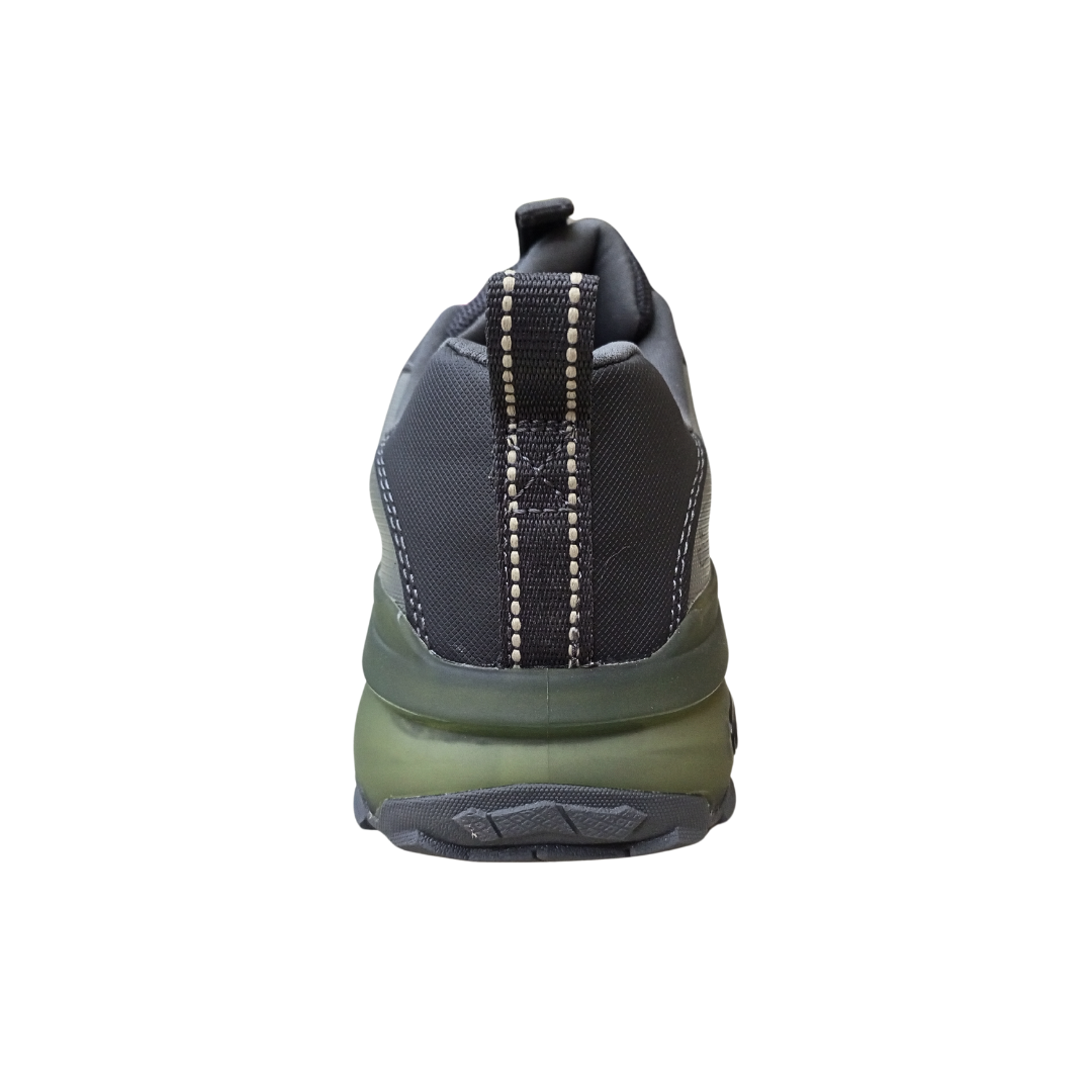 SK Max Protect Waterproof Olive Grey back view with reinforced heel support and waterproof seams for Pakistan’s rainy climate.