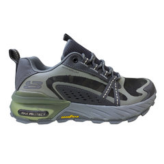 SK Max Protect Waterproof Olive Grey right profile displaying shock-absorbing midsole and breathable panels for all-day comfort