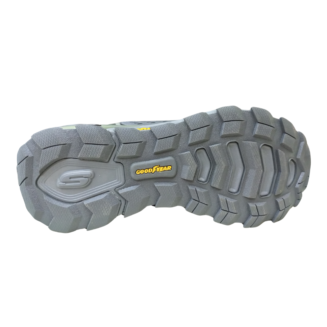 SK Max Protect Waterproof Olive Grey slip-resistant rubber outsole with deep tread for grip on wet roads, trails, or muddy terrain