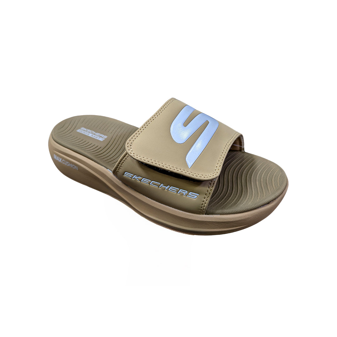 Sketch Max Cushion Slide Khaaki – Side profile displaying lightweight cushioning, breathable Khaaki slides ideal for indoor/outdoor wear at home or gym.