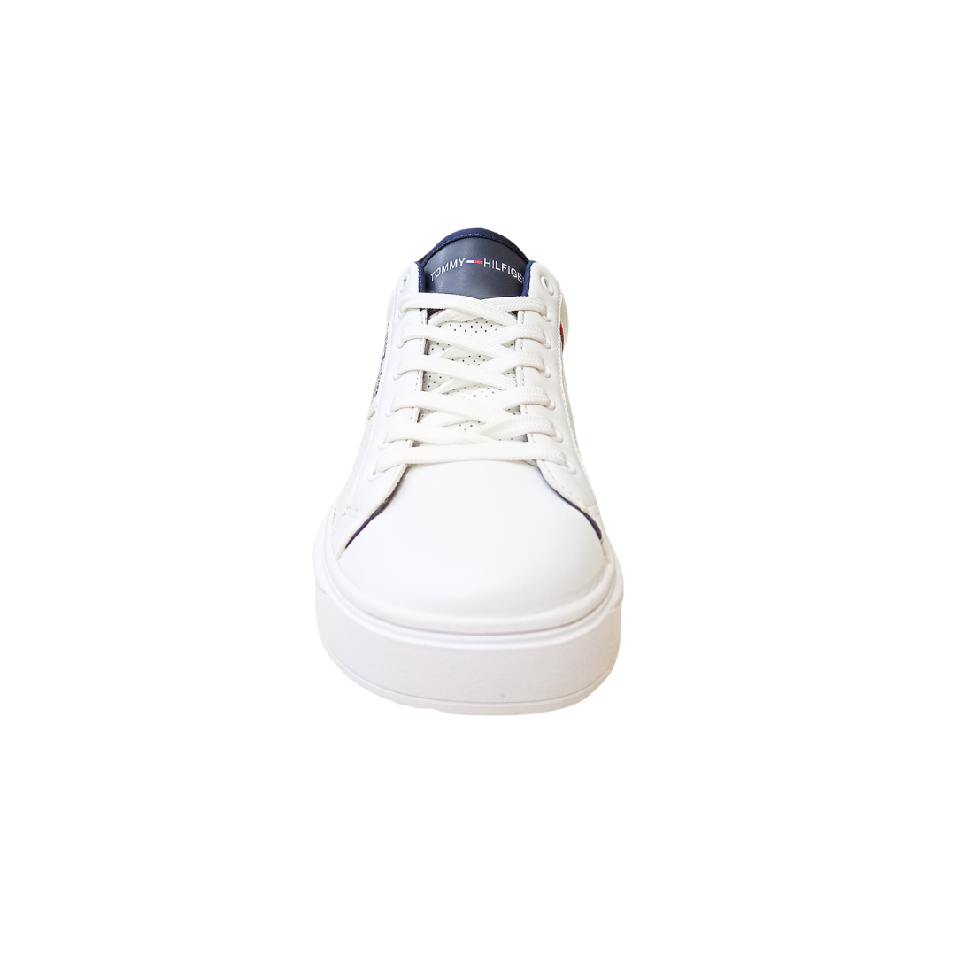 TH Sneaker Lace Up White front view showing minimalist lace-up design, breathable cotton upper, and clean white styling.