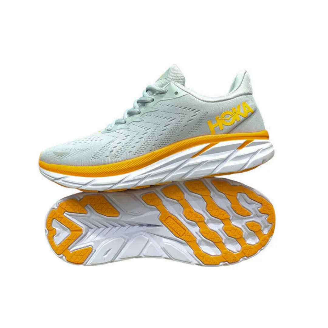 Hoka Clifton 8 Men's Running Shoes – Light Grey with Orange Accents