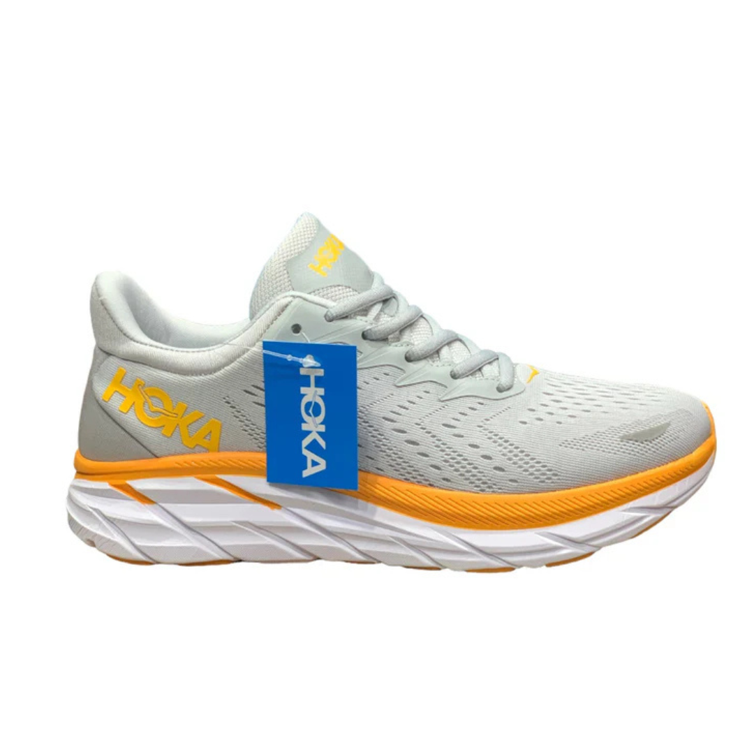 Hoka Clifton 8 Men's Running Shoes – Light Grey with Orange Accents