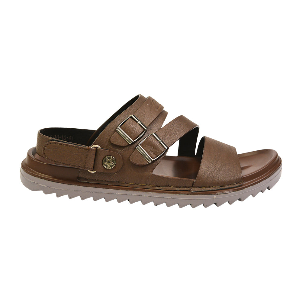 Brown Double Strap Buckle Sandals